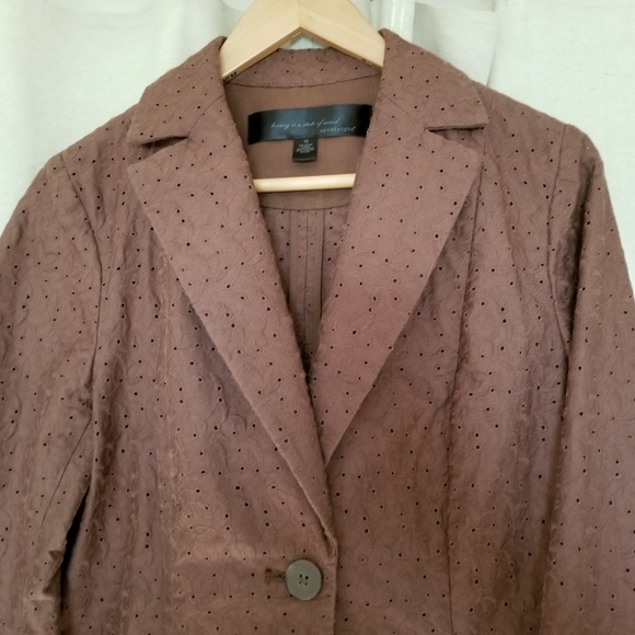 Apostrophe Cotton Eyelet Casual Blazer Brown 10 - Picture 3 of 7